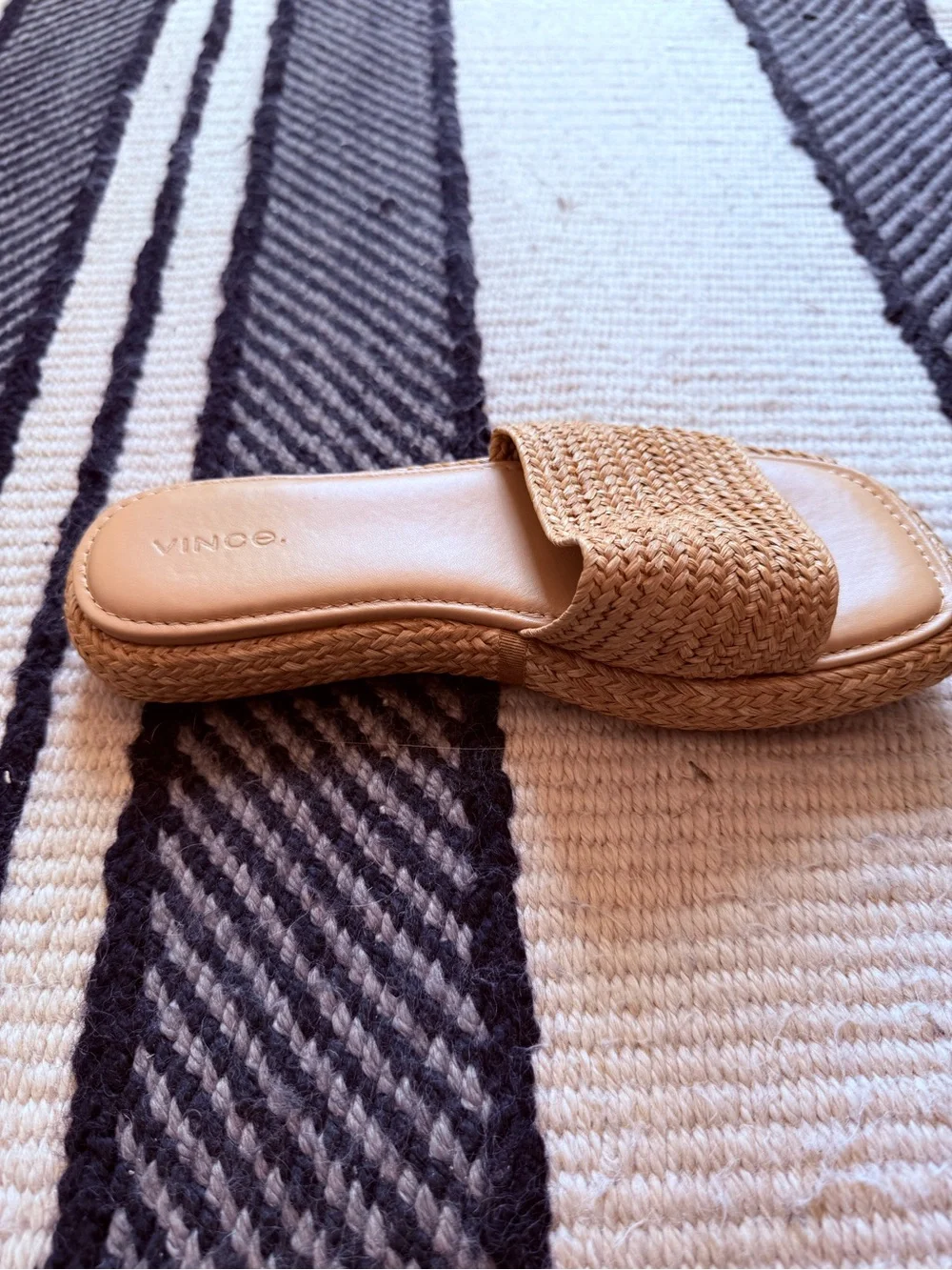 Vince Natural Tan Woven Slide Mules - Picture 3 of 7